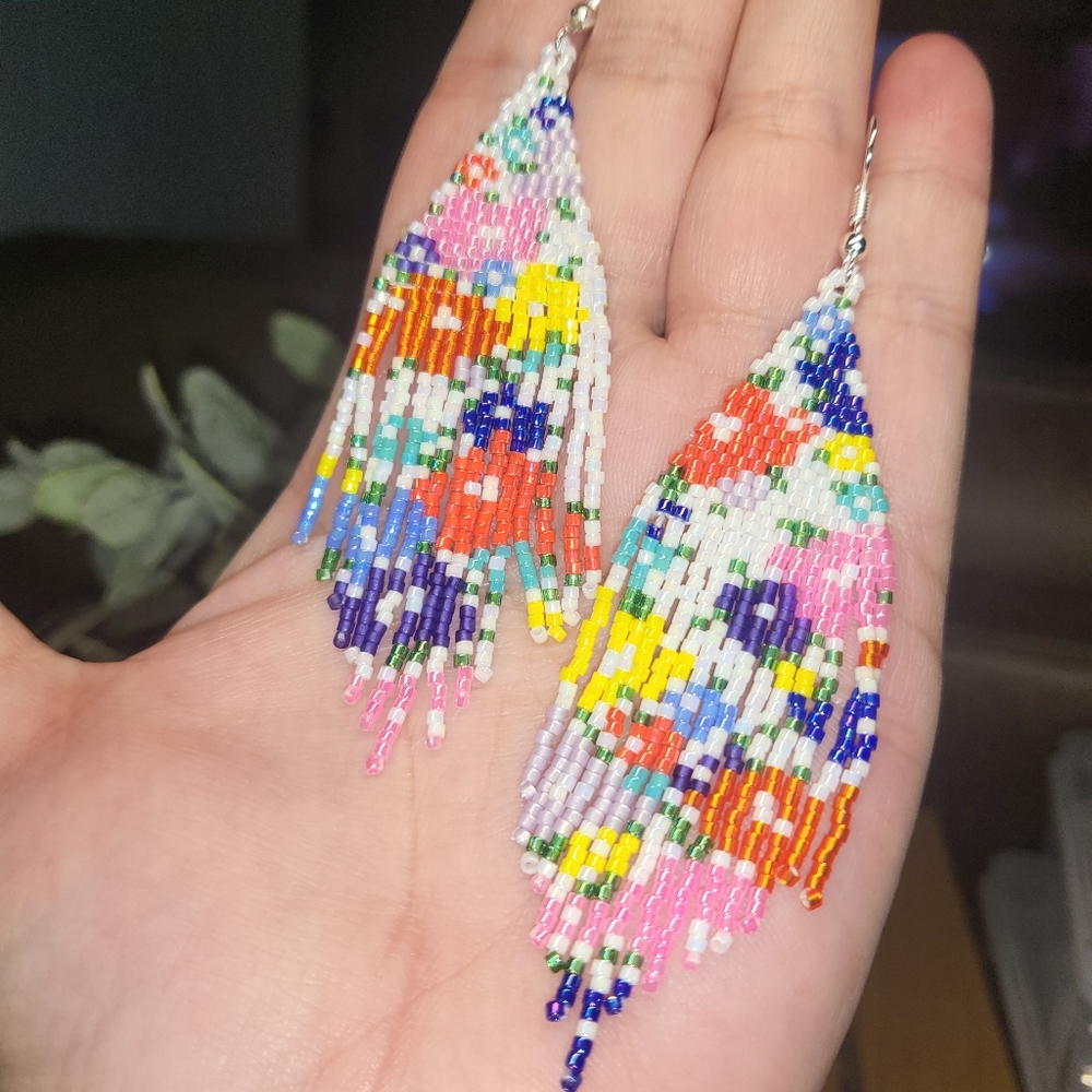 New Handmade Beaded Into the Garden Fringe Earrings